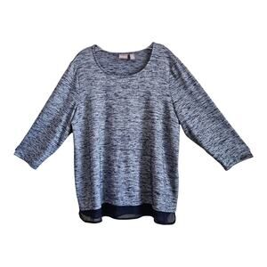 CHICO'S 3 Women XL Sweater Heathered Blue Gray Silver Layered Look 3/4 Sleeve 44